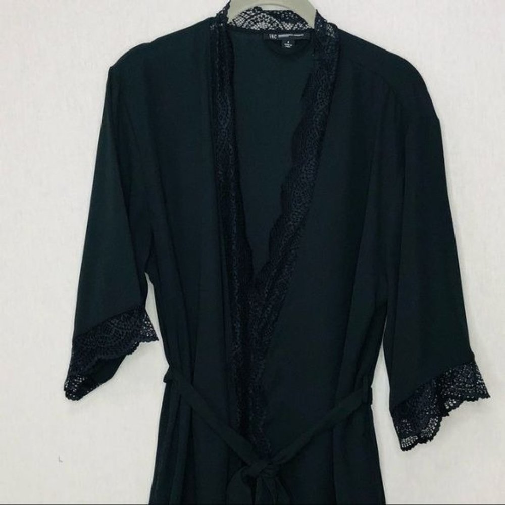INC Lace Trim Short Robe, - Picture 2 of 10
